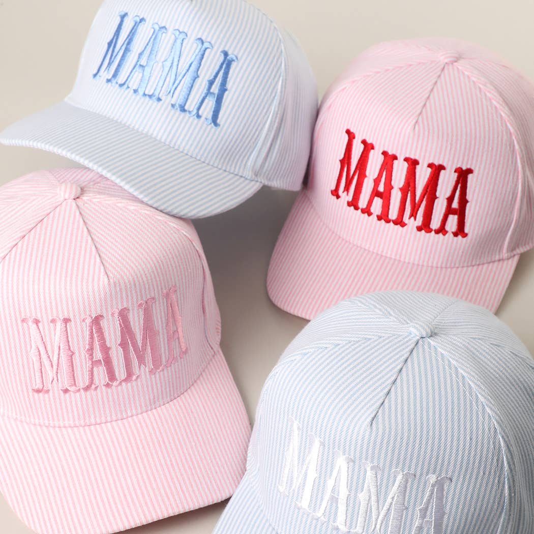 Fashion City - MAMA Embroidered Striped Trucker Hat : BLUE/BLUE