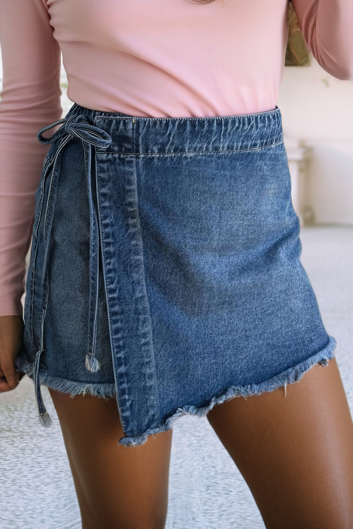Wrapped Tied Waist Denim Skort: Ashleigh Blue / 4