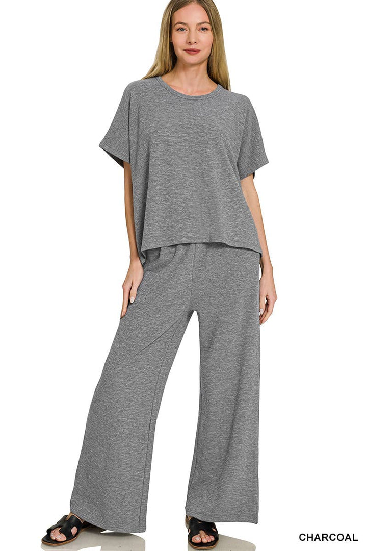 42POPS -  Cotton Slub Top & Pants 2pc Set - Zenana: LT NAVY-182912 / S