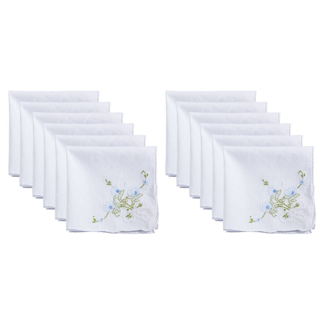 Saro Lifestyle - Delicate Floral Embroidery Handkerchief: White/Pink / 13"