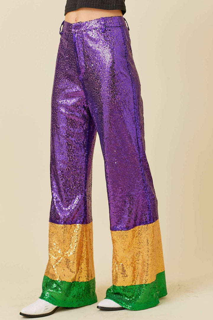 Main Strip - Mardi Gras Sequin Wide Pants: MARDI GRAS / S