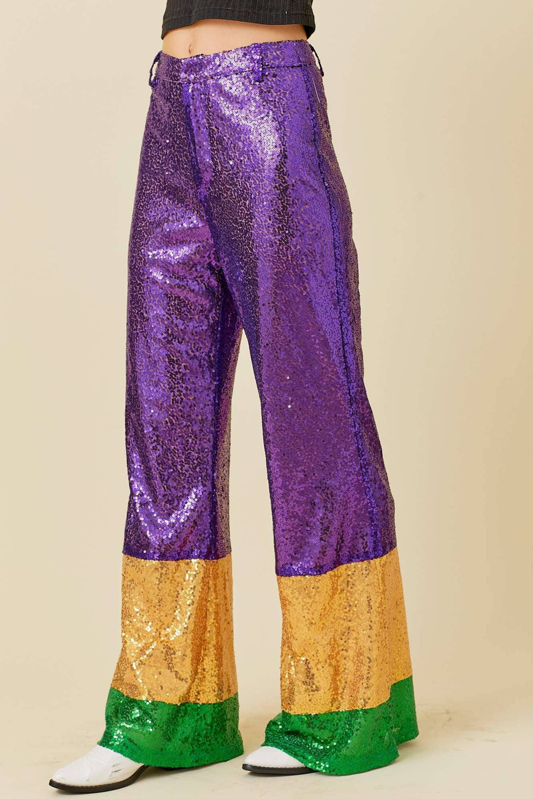 Main Strip - Mardi Gras Sequin Wide Pants: MARDI GRAS / M