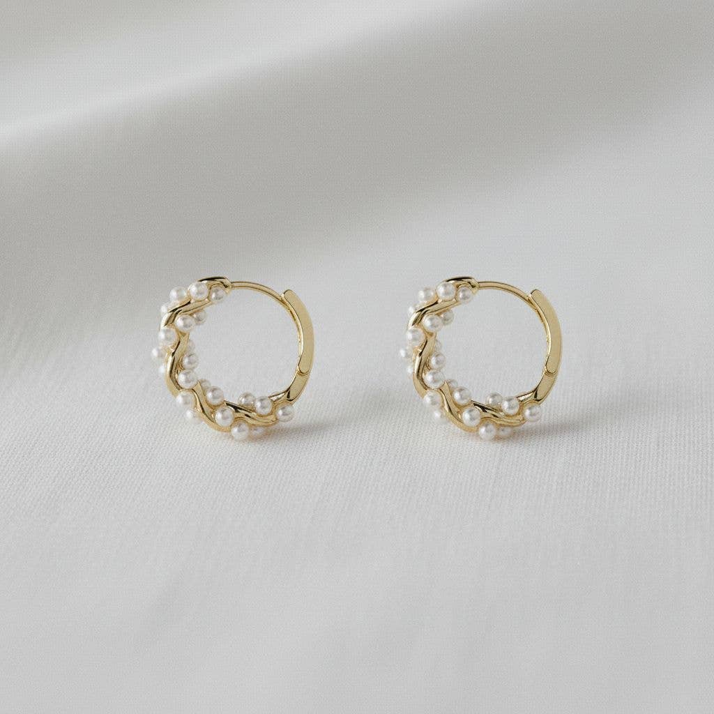 Ellemadera - Elegant French Inspired Pearl Hoop Earrings