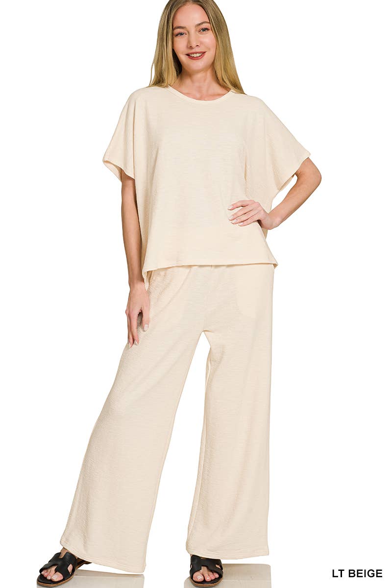 42POPS -  Cotton Slub Top & Pants 2pc Set - Zenana: LT NAVY-182912 / S