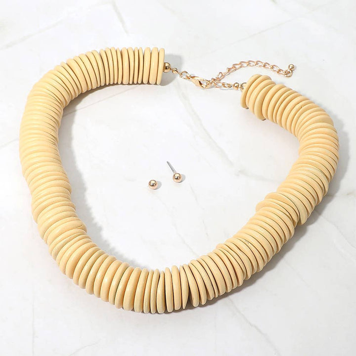 Sensibling Corp. - Chunky Wooden Disc Beaded Statement Necklace: Black