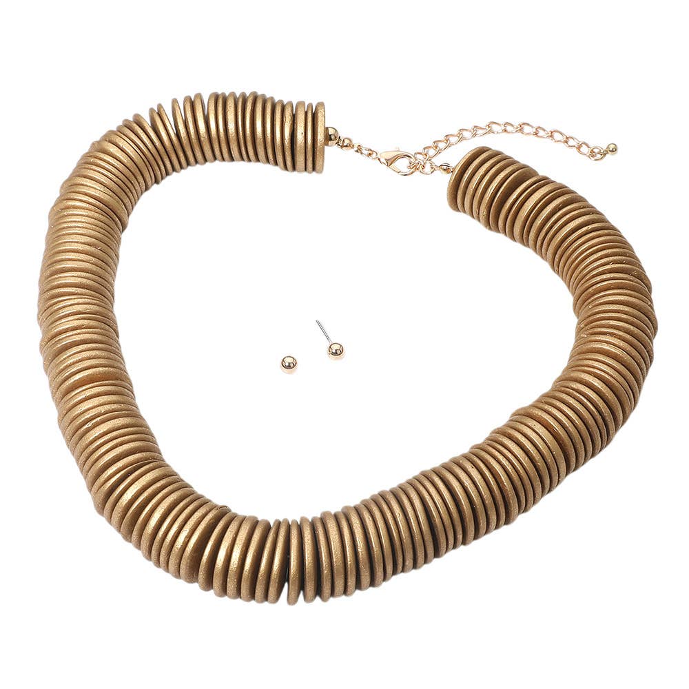 Sensibling Corp. - Chunky Wooden Disc Beaded Statement Necklace: Black