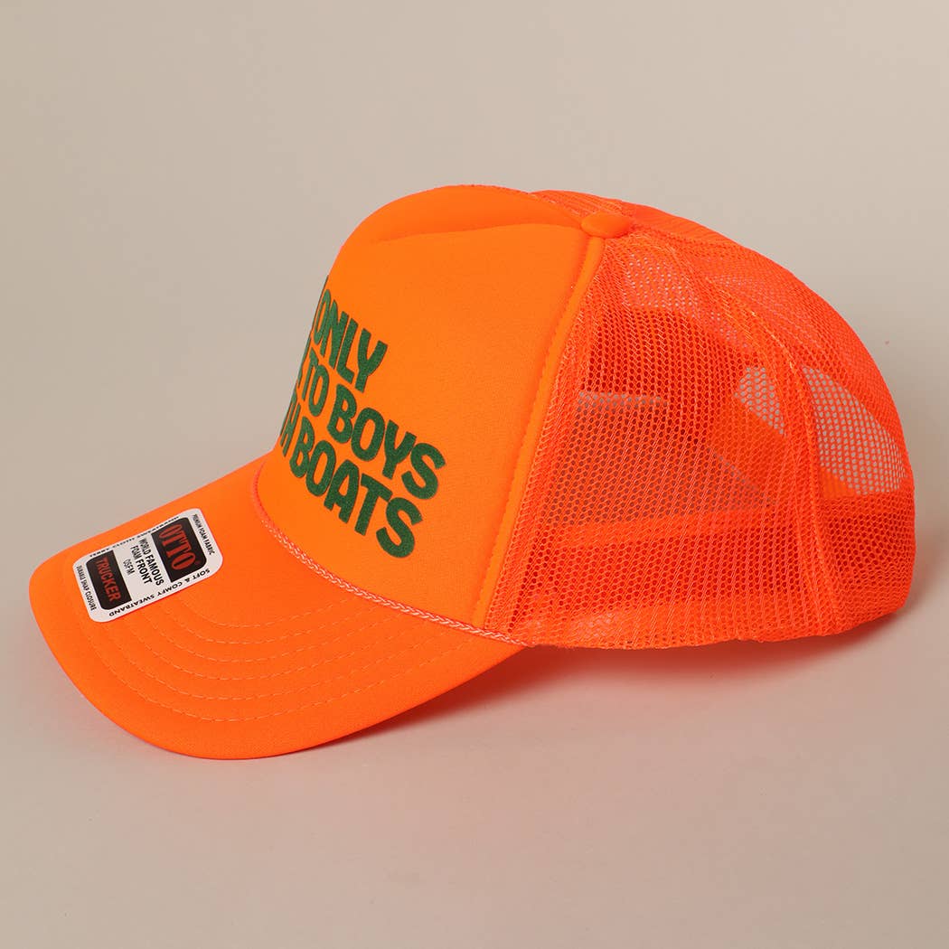 Fashion City - I Only Talk To Boys With Boats Text Mesh Back Cap: Pink / ONE SIZE
