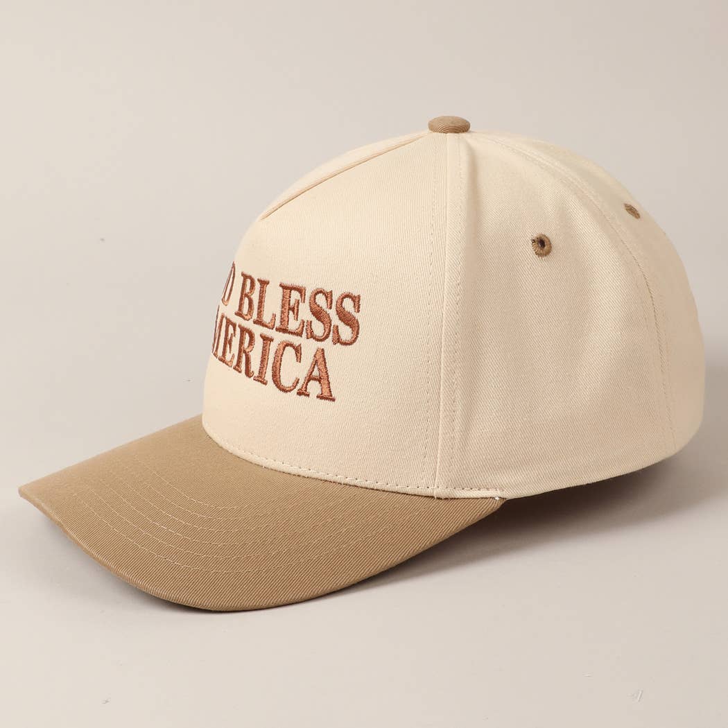Fashion City - God Bless America Embroidered Two-Tone Canvas Cap: LT PINK / ONE SIZE