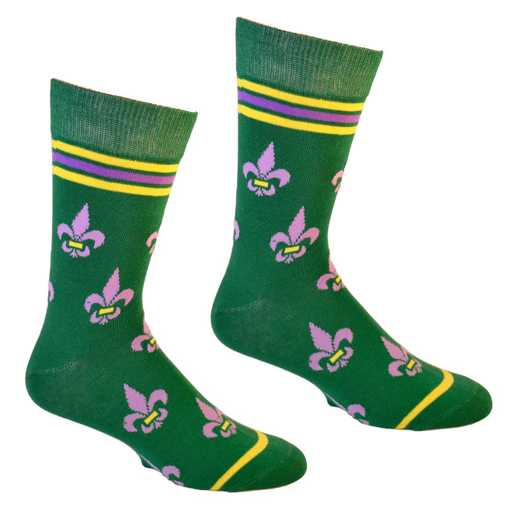 Buy Socks You All - Fleur de Lis Shapes Yellow, Green and Purple Men's Socks