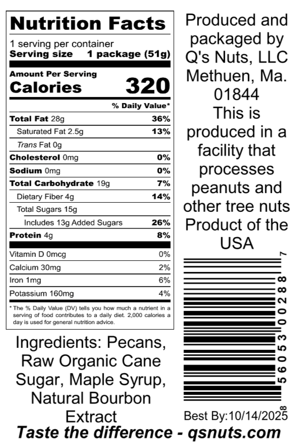 Q's Nuts, LLC - 1.8 oz Maple Bourbon Pecan