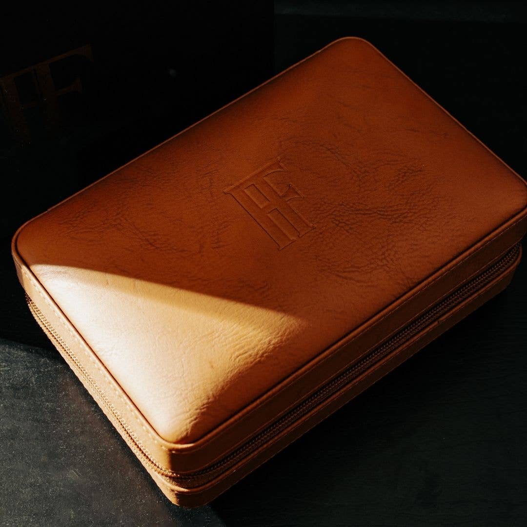 Fluid And Fire - Regis 6-Slot Leather Travel Case – Cutter, Torch & Humidity Chamber: Maroon Case + Torch Lighter With Built-in Cutter