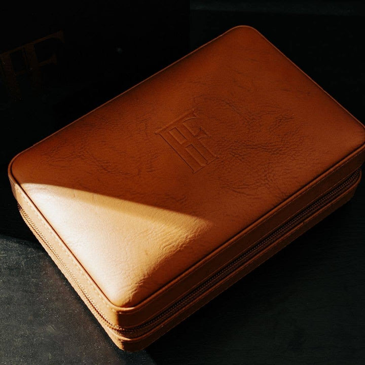 Fluid And Fire - Regis 6-Slot Leather Travel Case – Cutter, Torch & Humidity Chamber: Maroon Case + Torch Lighter With Built-in Cutter