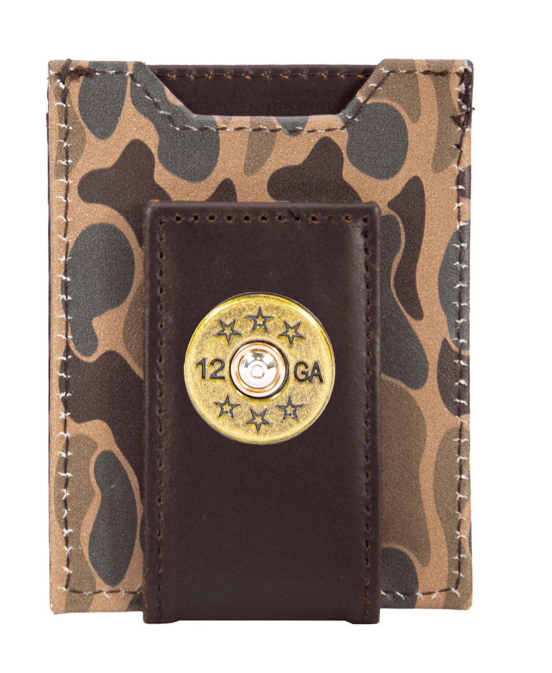 Zep-Pro - Shotshell Men's Magnetic Front Pocket Old School Camo Leather Wallet.: Green/Gray Camo