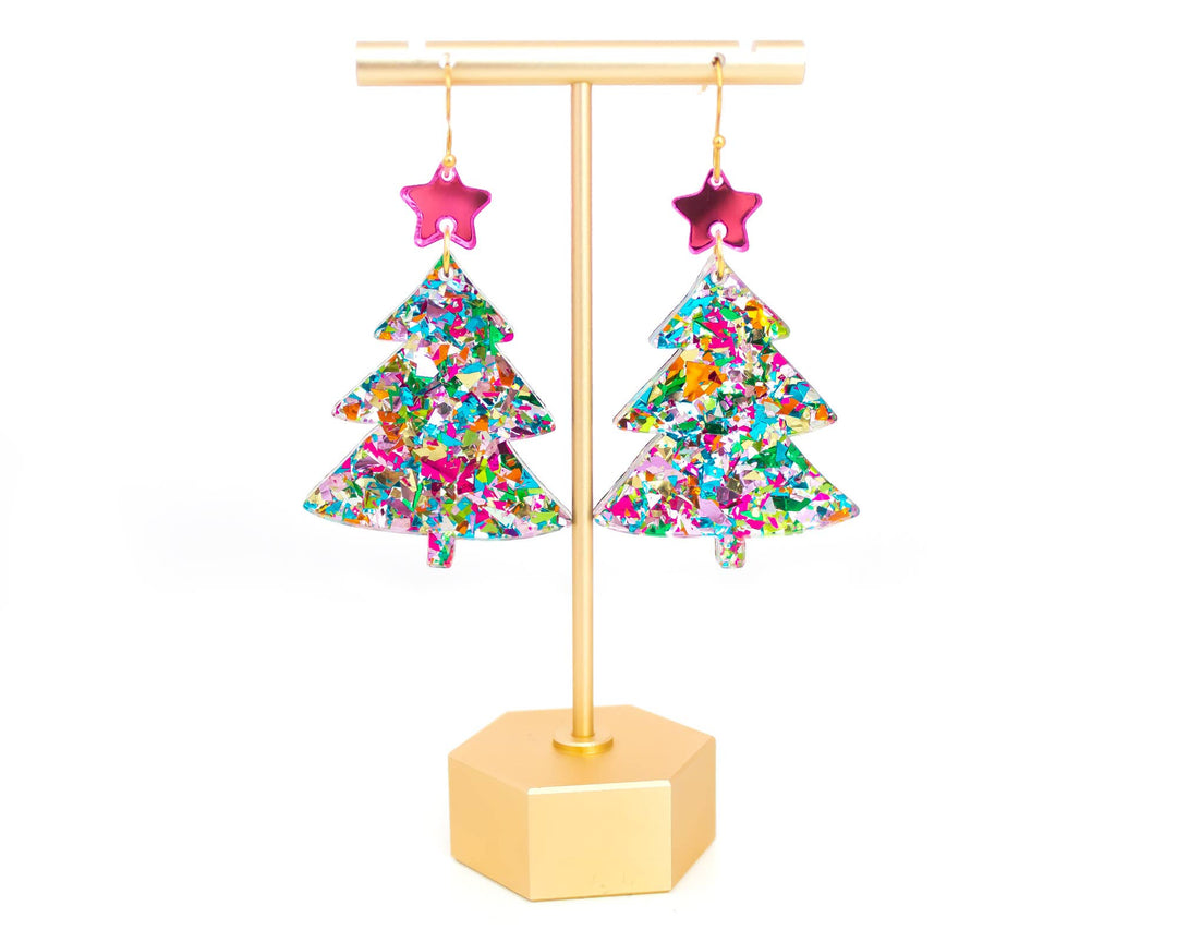 Momenti di Vita - Christmas Tree Earrings Multi Glitter Holiday Acrylic Dangle