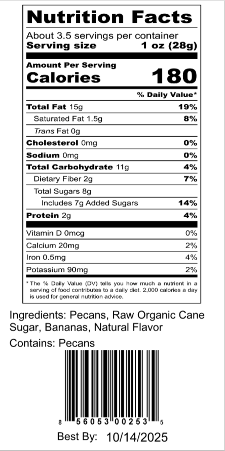 Q's Nuts, LLC - 3.6 oz Banana Foster Pecan