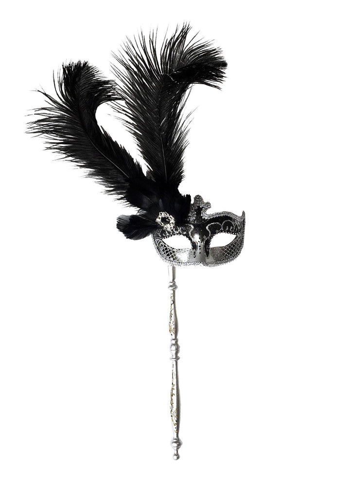 Mardi Gras Creations - Anarkali Mask With Eye Detail With Detachable Stick: Black / Gold Accents