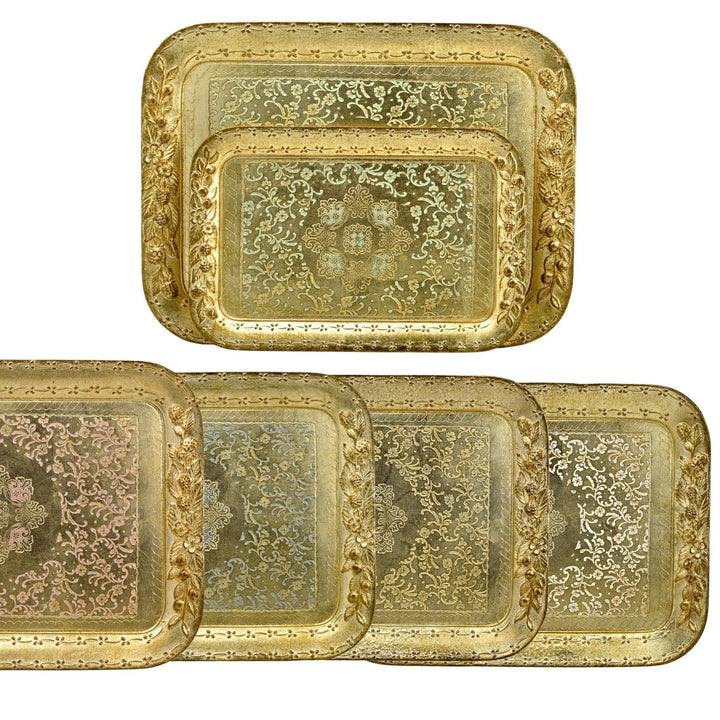 Florentine Wood Rectangle Berry and Botanical Tray, Made in Italy: Cappuccino / Large