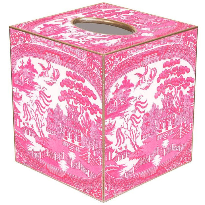 Marye-Kelley - Pink Willow Tissue Box Cover Tissue Box Cover: Paper Mache