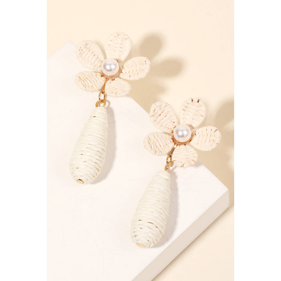 Anarchy Street - Pearl Stud Braided Flower And Tear Dangle Earrings: BK