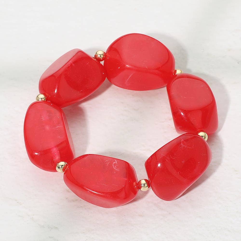 Sensibling Corp. - Chunky Resin Pebble Beaded Bracelet: Red