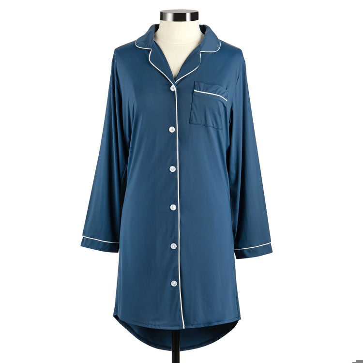 Medium Long Sleeve Navy Cooling Night Shirt
