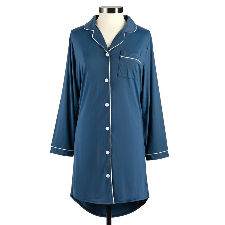 XL Long Sleeve Blue Cooling Night Shirt