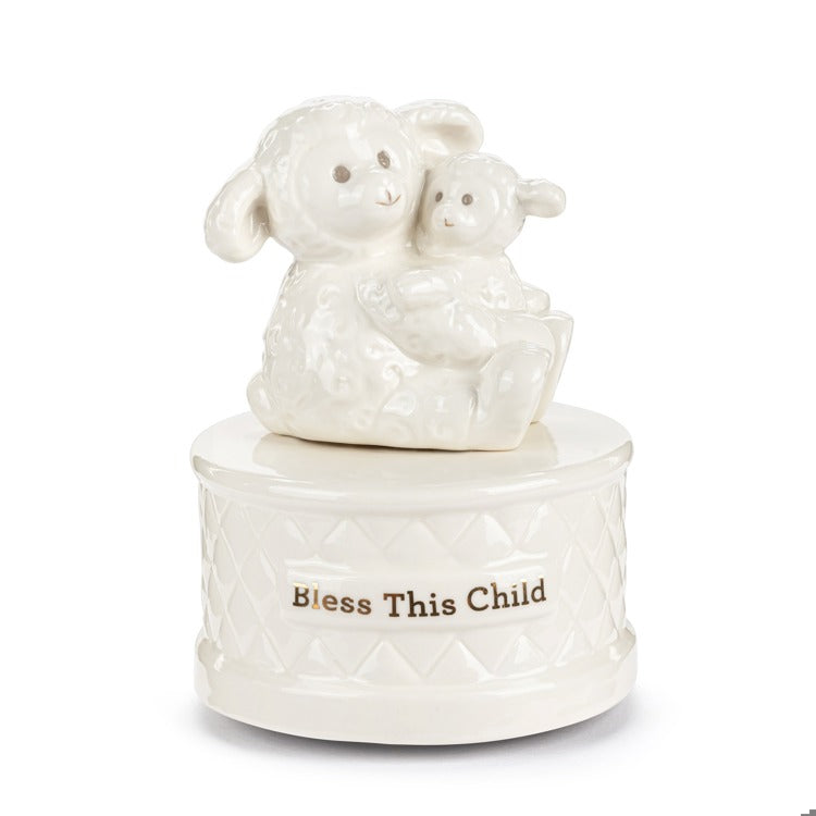 Wrapped in Prayer Ceramic Lamb Music Box - 4x5.5in