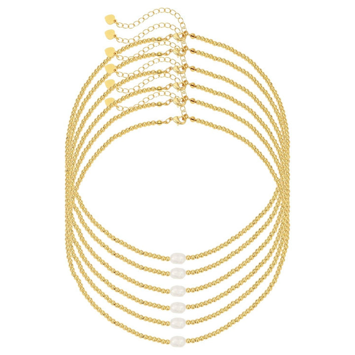 Splendid Iris - Set/6 3mm beaded necklace with med. pearl accent