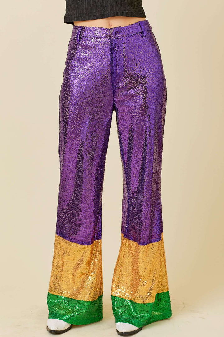 Main Strip - Mardi Gras Sequin Wide Pants: MARDI GRAS / L