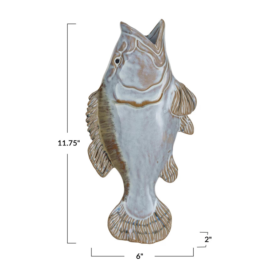 Vintage Reproduction Stoneware Fish Shaped Wall Vase (Each One Will Vary)