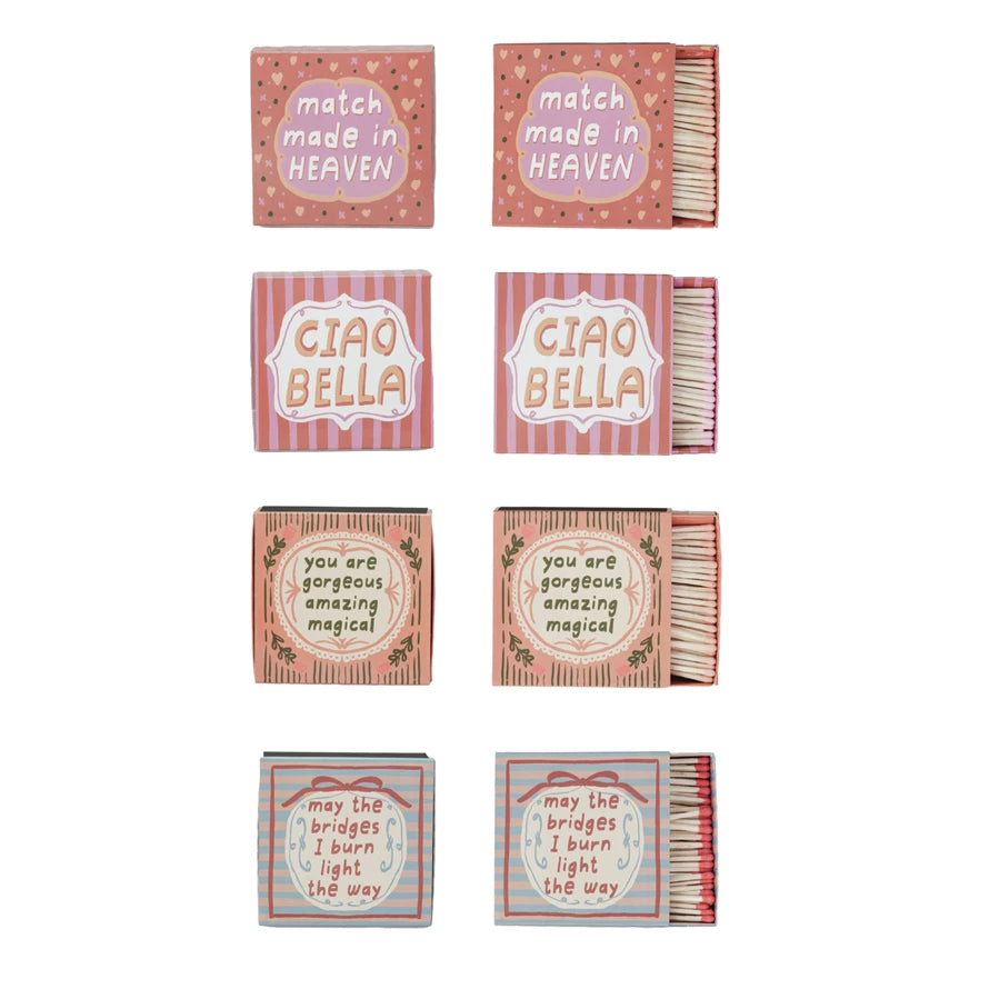 Safety Matches in Matchbox w/ Saying, 4 Styles