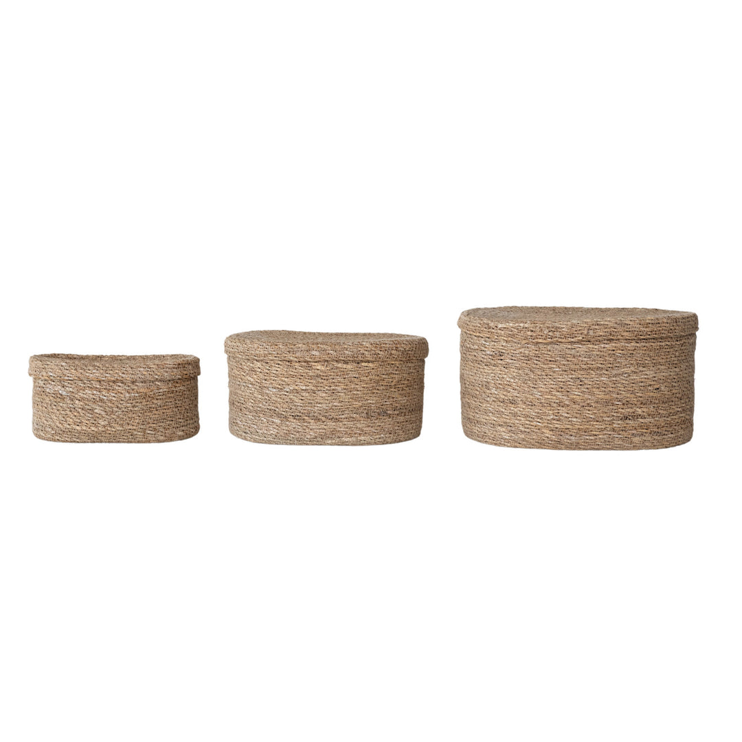 Oval Hand Woven Seagrass Basket with Lid, Natural Sold Separately