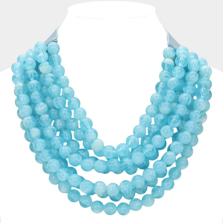 Sensibling Corp. - Chunky Acrylic Bead Layered Faux Leather Magnetic Necklace: Orange