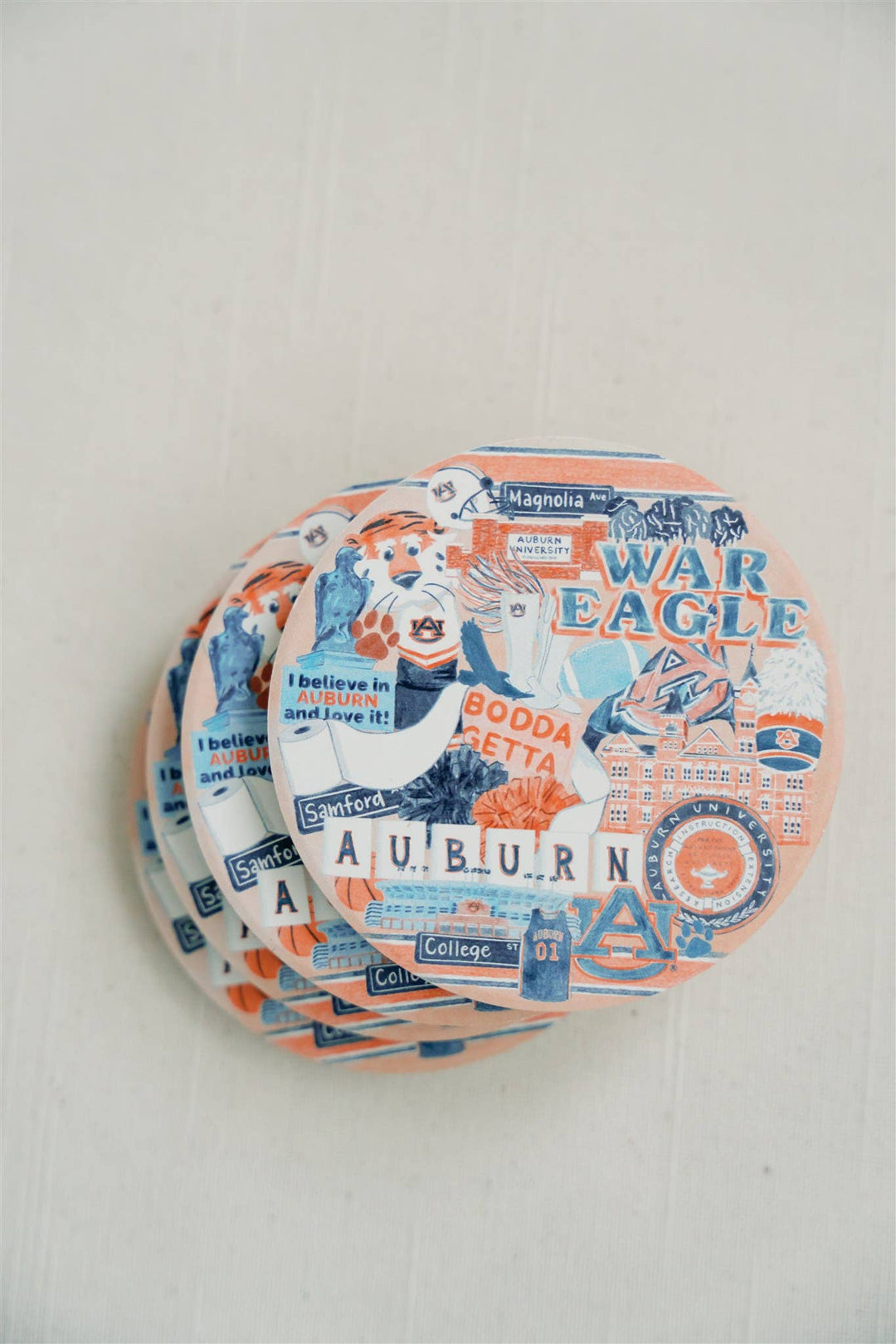 Gracefully Made Art - Ceramic Auburn University Coaster (SOLD INDIVIDUALLY)