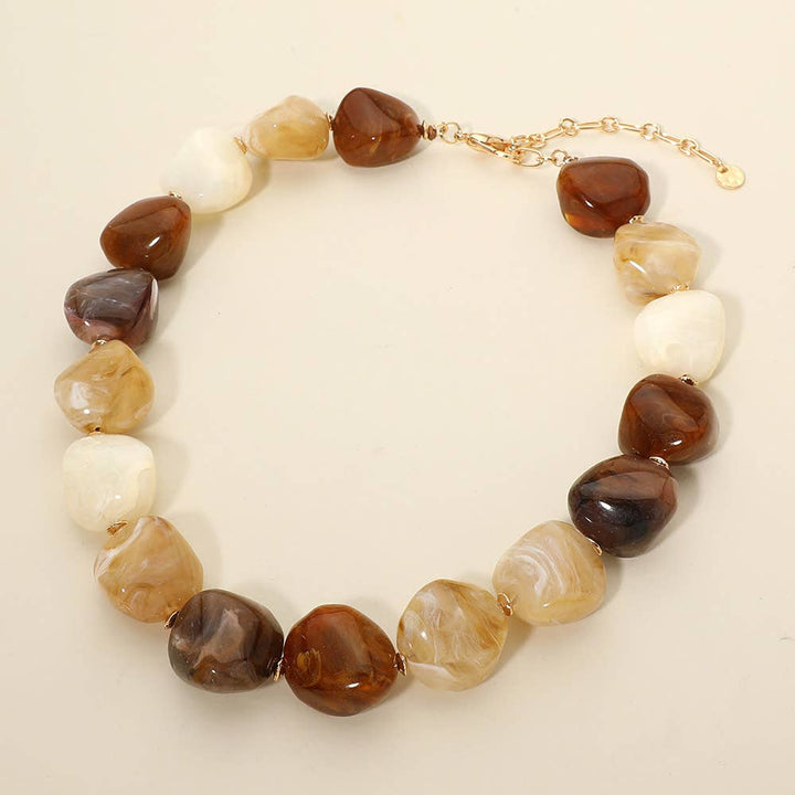 Sensibling Corp. - Chunky Marbled Resin Pebble Beaded Statement Necklace: Pink