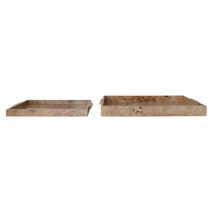 MDF & Burl Wood Veneer Trays with Handles, Natural