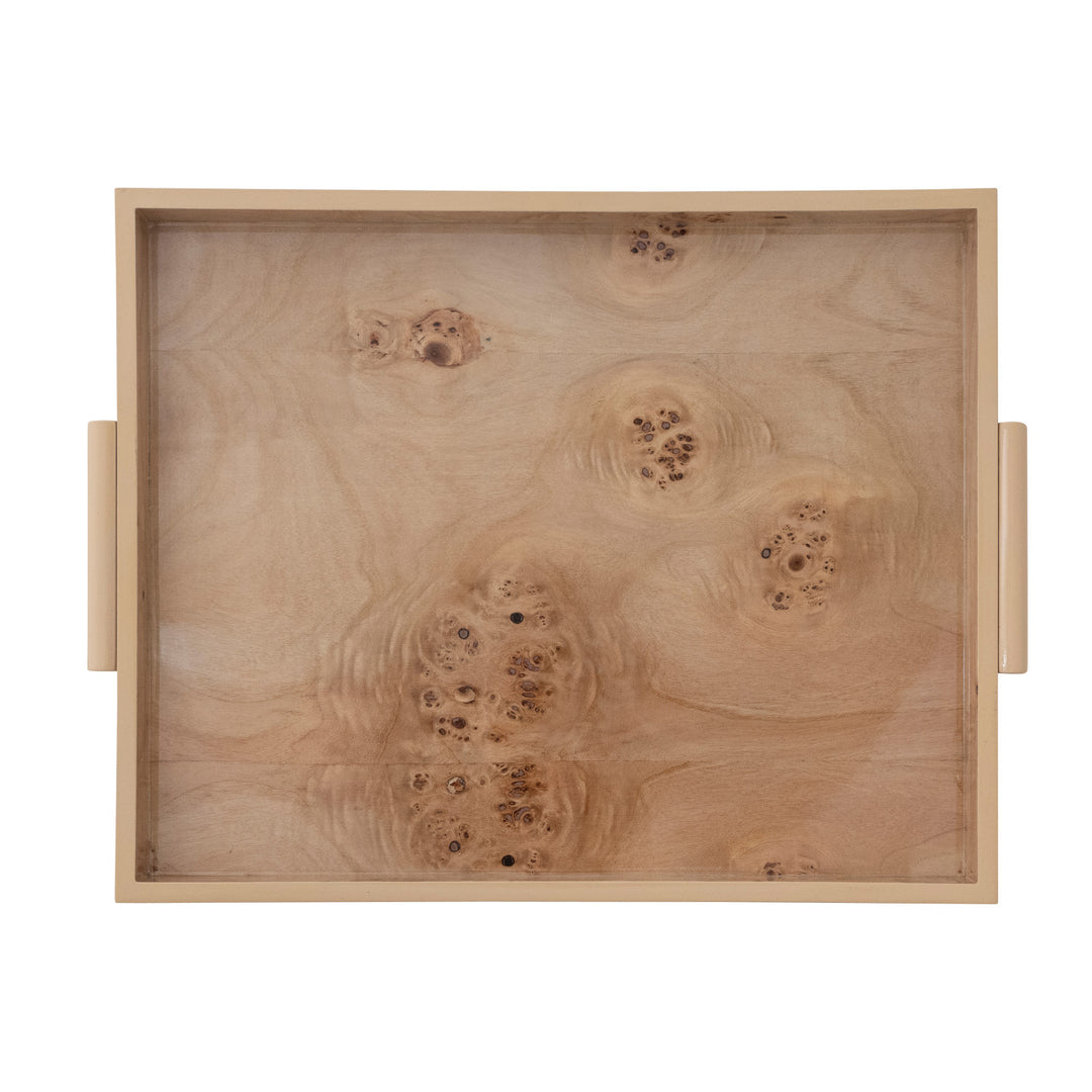 MDF & Burl Wood Veneer Trays with Handles, Natural