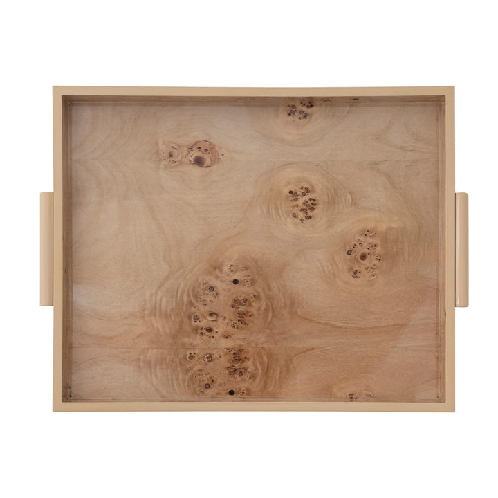 MDF & Burl Wood Veneer Trays with Handles, Natural