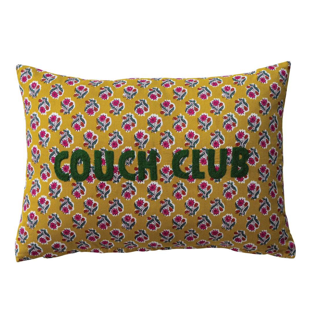 Cotton Voile Lumbar Pillow with Floral Pattern & Embroidery "Couch Club"