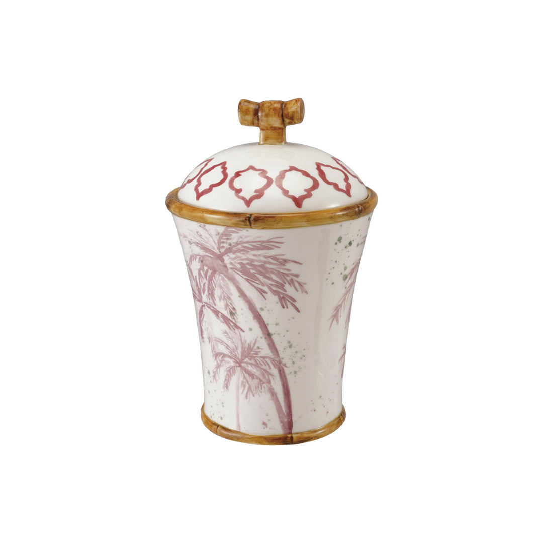 Stoneware Canister with Palm Trees & Bamboo Style Edges