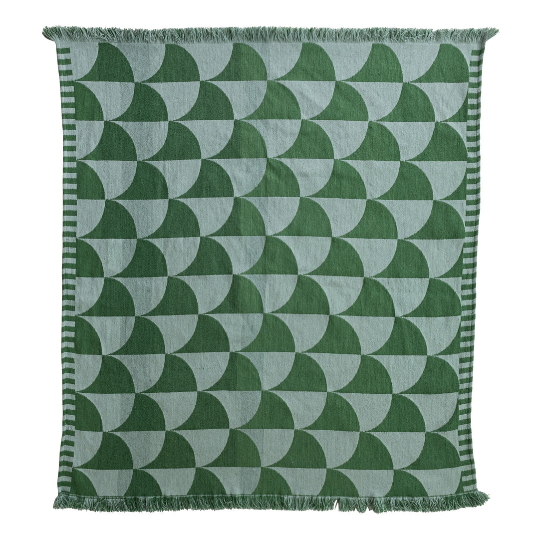 Woven Fabric Indoor/Outdoor Throw with Pattern & Fringe, Green