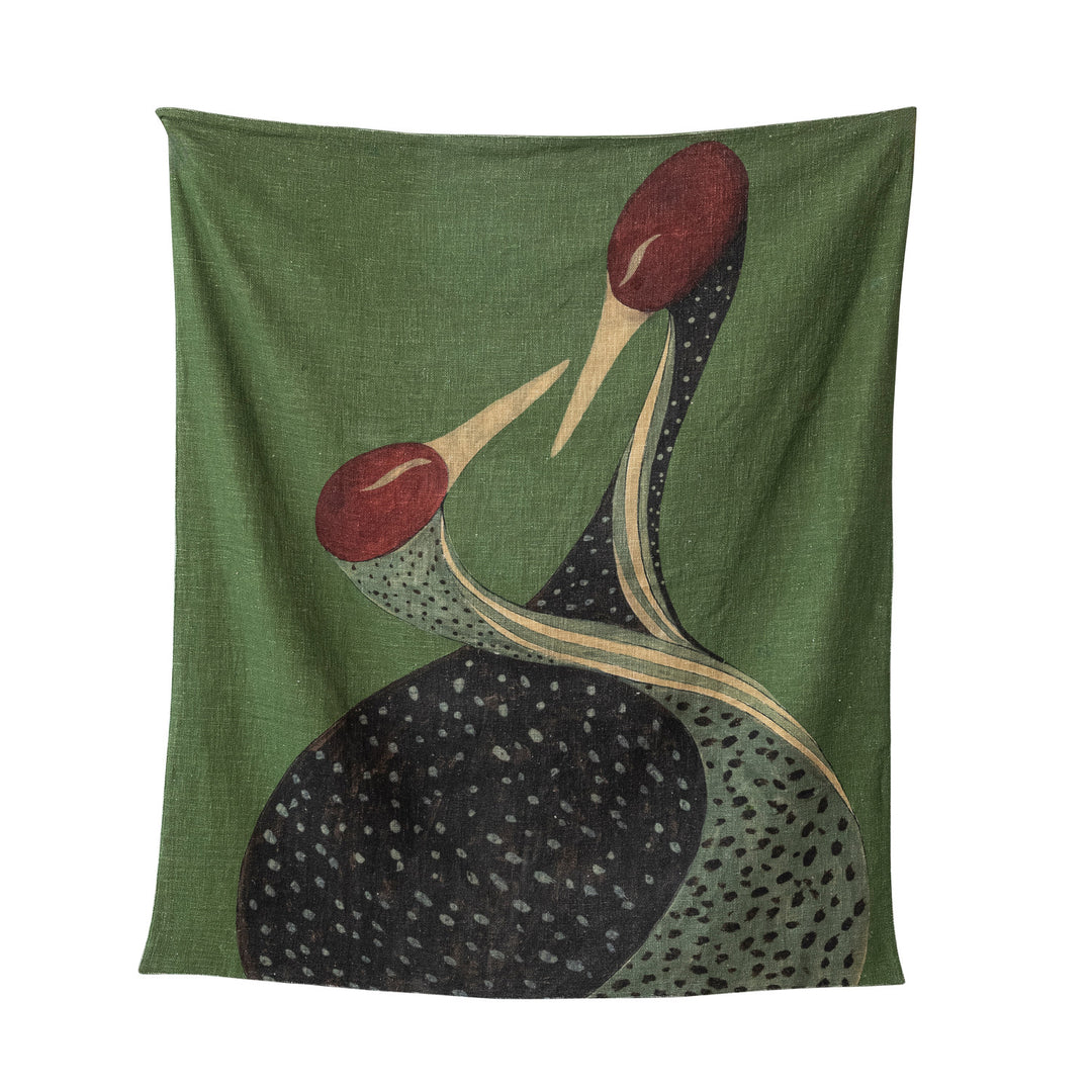 60"L x 50"W Cotton Slub Throw with Cranes & Velvet Back