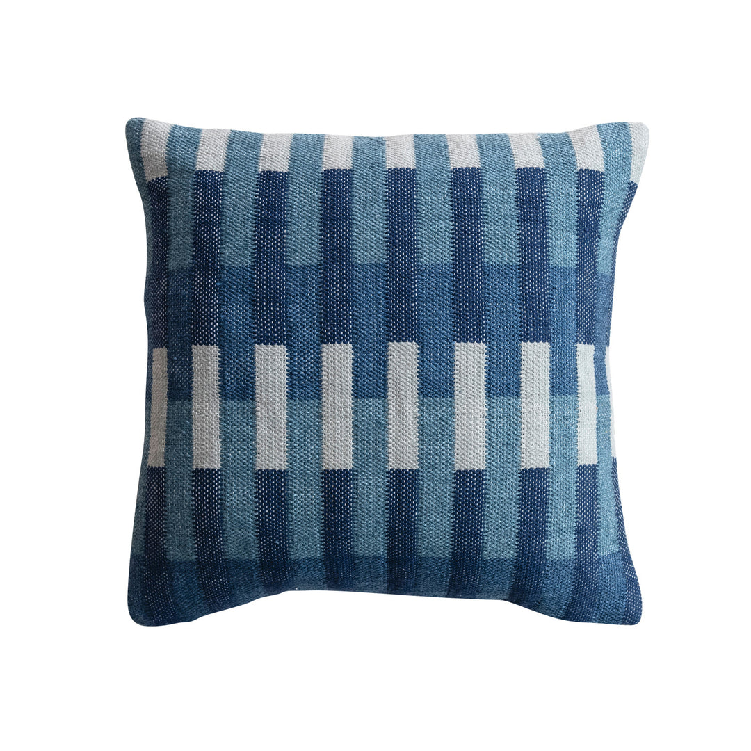 Square Woven Fabric Indoor/Outdoor Pillow with Embroidery & Stripe Pattern