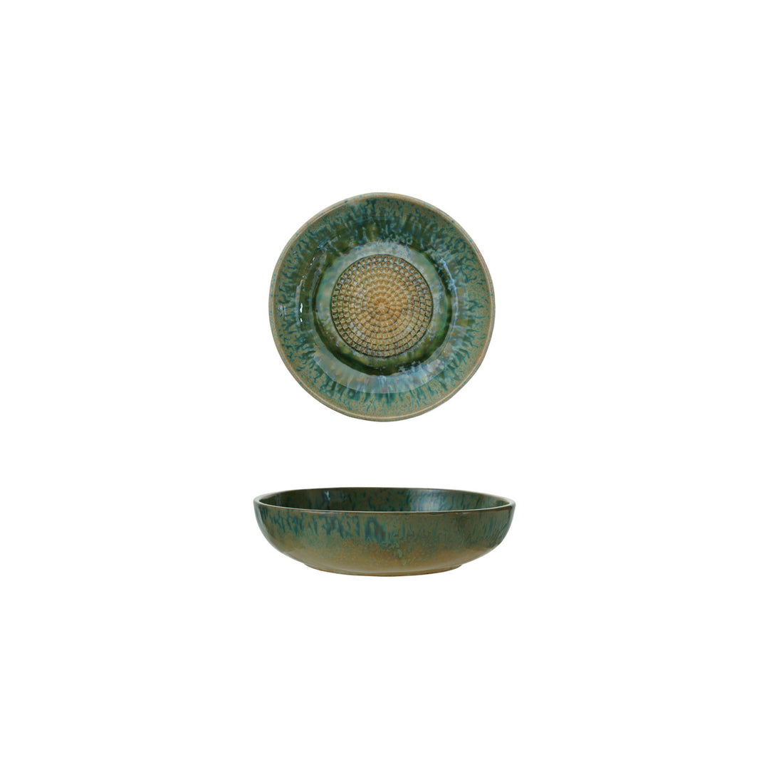 Stoneware Garlic/Ginger Grater Bowl, Green & Blue (Each One Will Vary)
