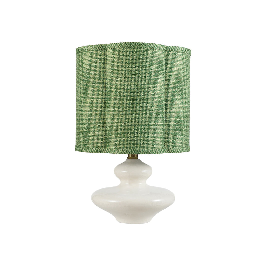 Stoneware Table Lamp with Scalloped Green Fabric Shade, White
