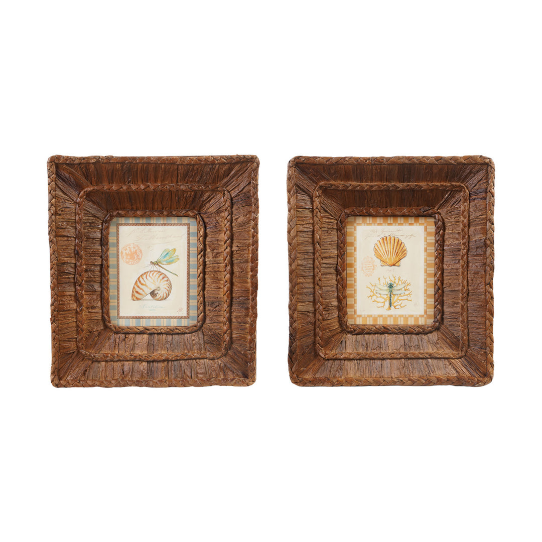 Woven Water Hyacinth Framed Glass Wall Decor, 2 Styles ©