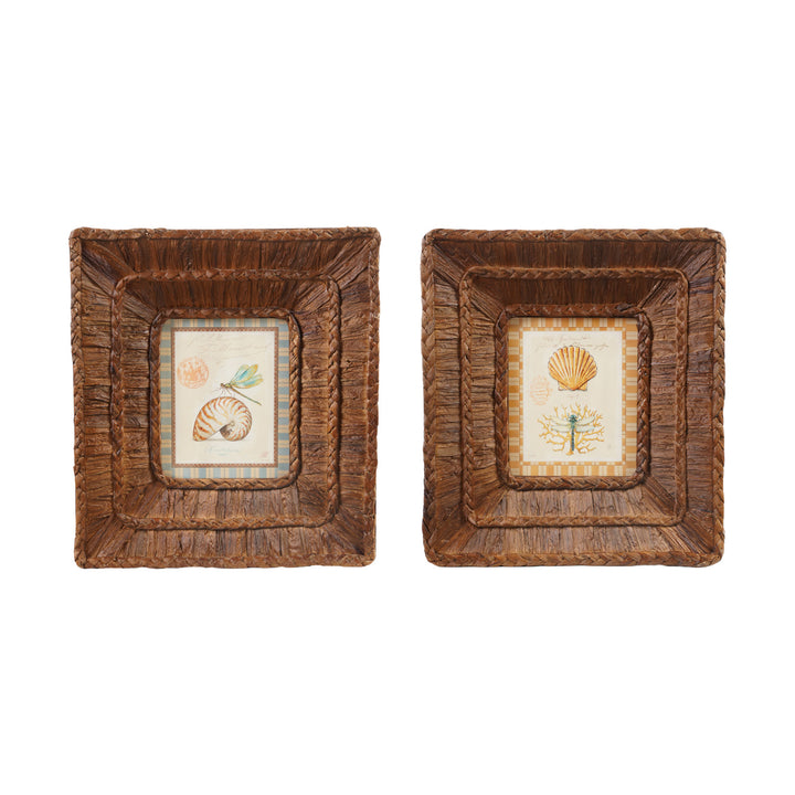 Woven Water Hyacinth Framed Glass Wall Decor, 2 Styles ©
