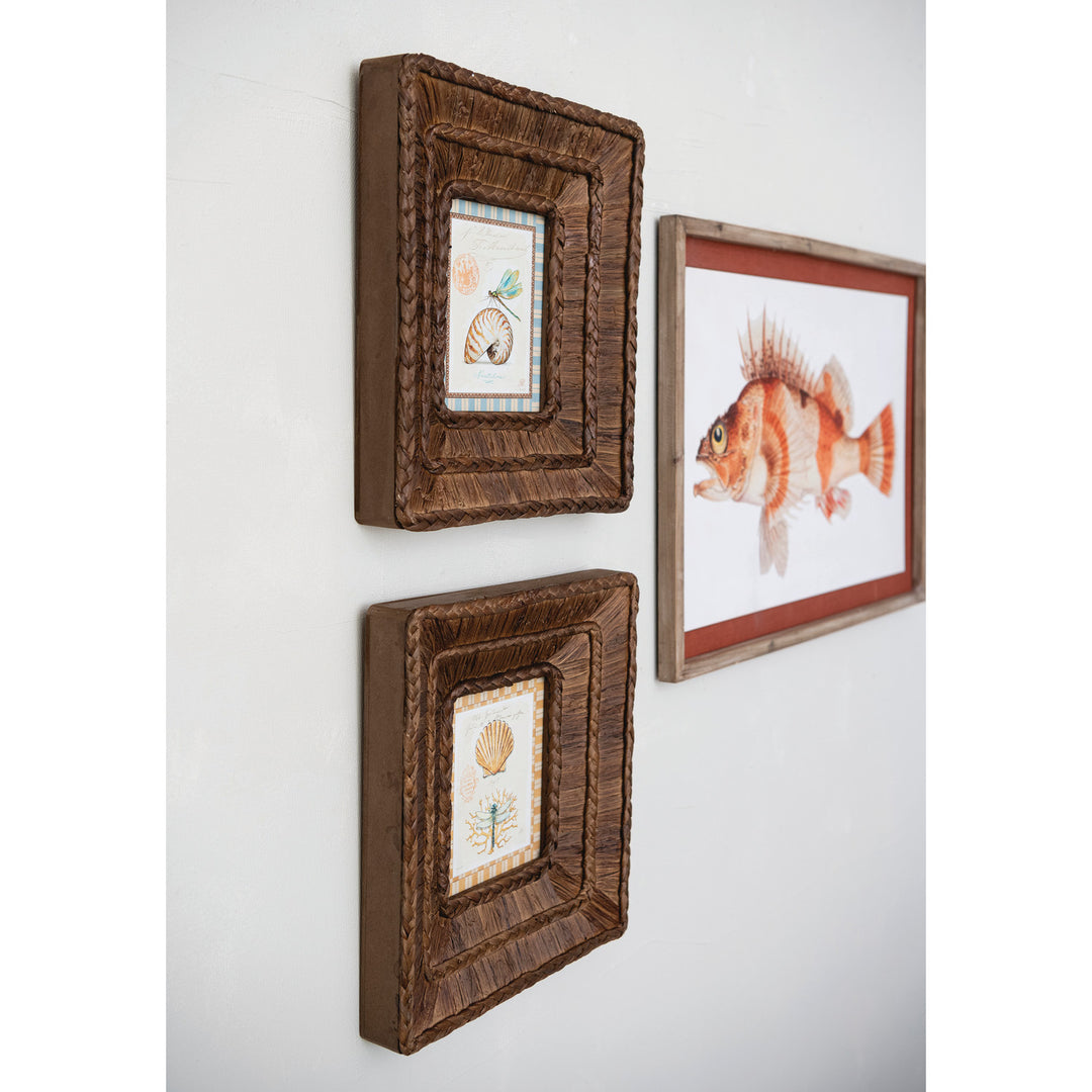 Woven Water Hyacinth Framed Glass Wall Decor, 2 Styles ©