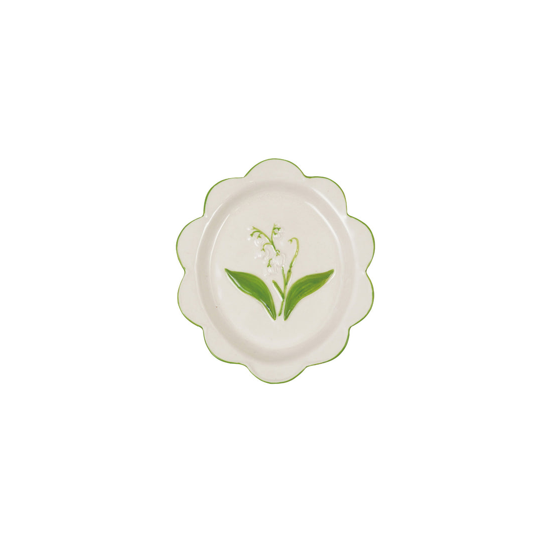 Hand-Painted Stoneware Plate with Lily of the Valley (Each Varies)