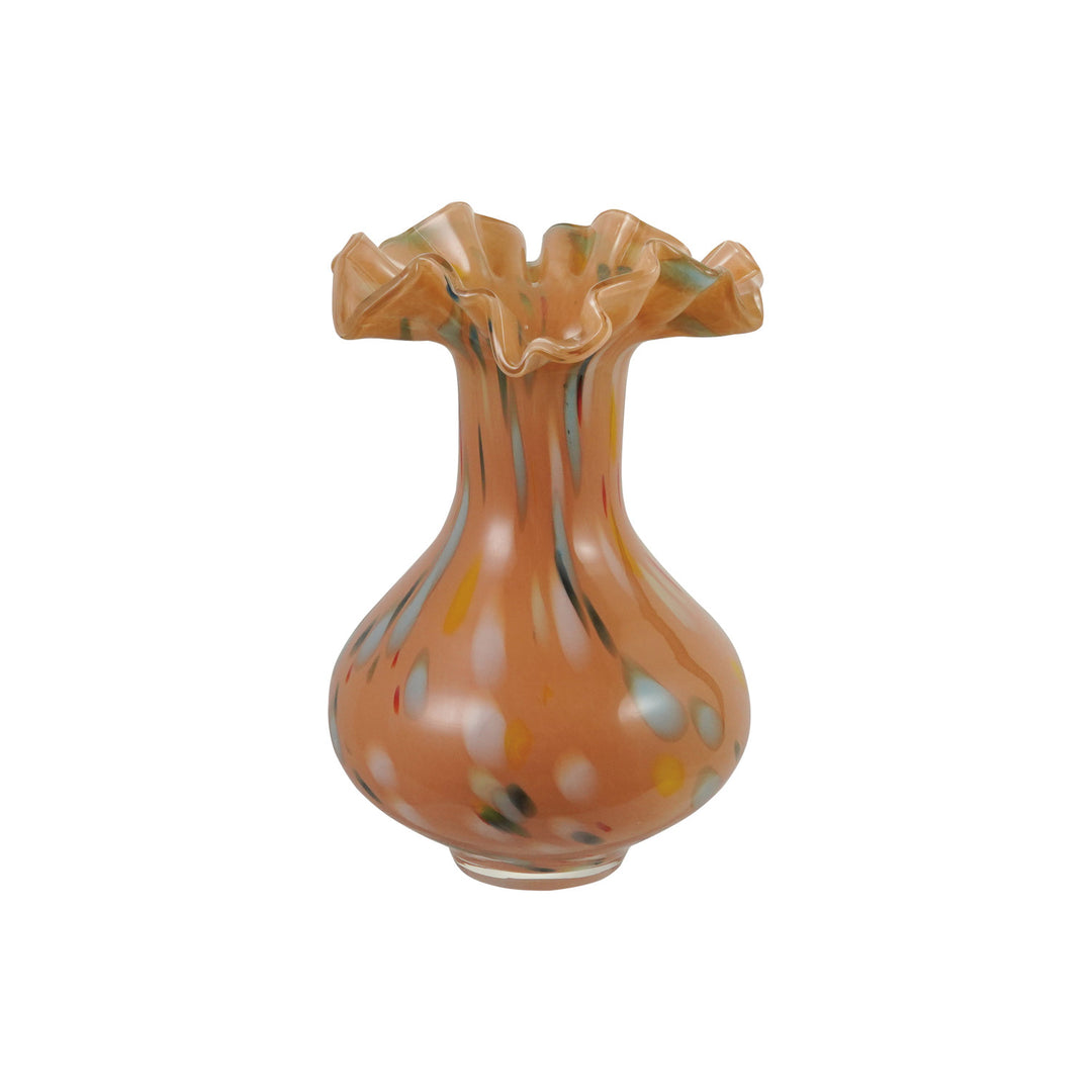 Hand-Blown Art Glass Vase with Brown Abstract Design (Each One Will Vary)